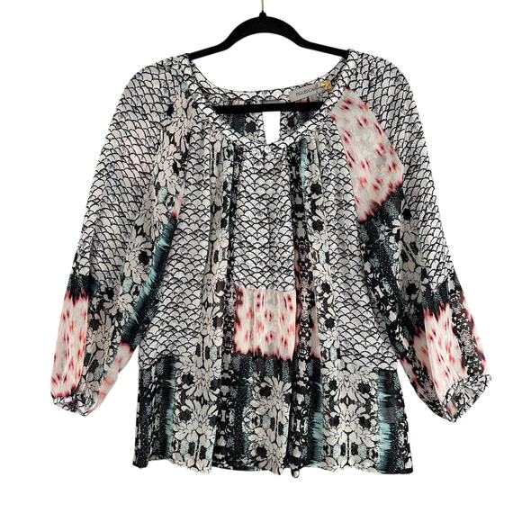 Figueroa & Flower Tops - Figueroa & Flower Anthropologie Blouse Size L Mixed Print Sheer Artsy Boho Top